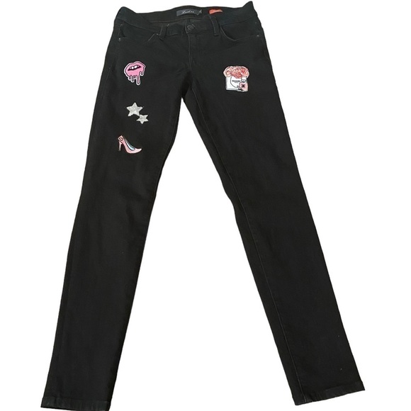 Level 99 Janice Ultra Skinny Black  Jeans With Patches and Sequin Stars Size 27 - Picture 1 of 14